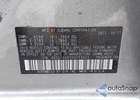 2017 Subaru Impreza 2.0I Premium from USA, damaged, VIN 4S3GTAD61H3733503